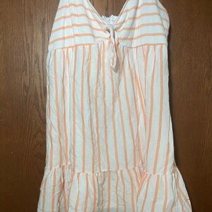 Blue Rain Babydoll Dress with White and Peach Stripes
